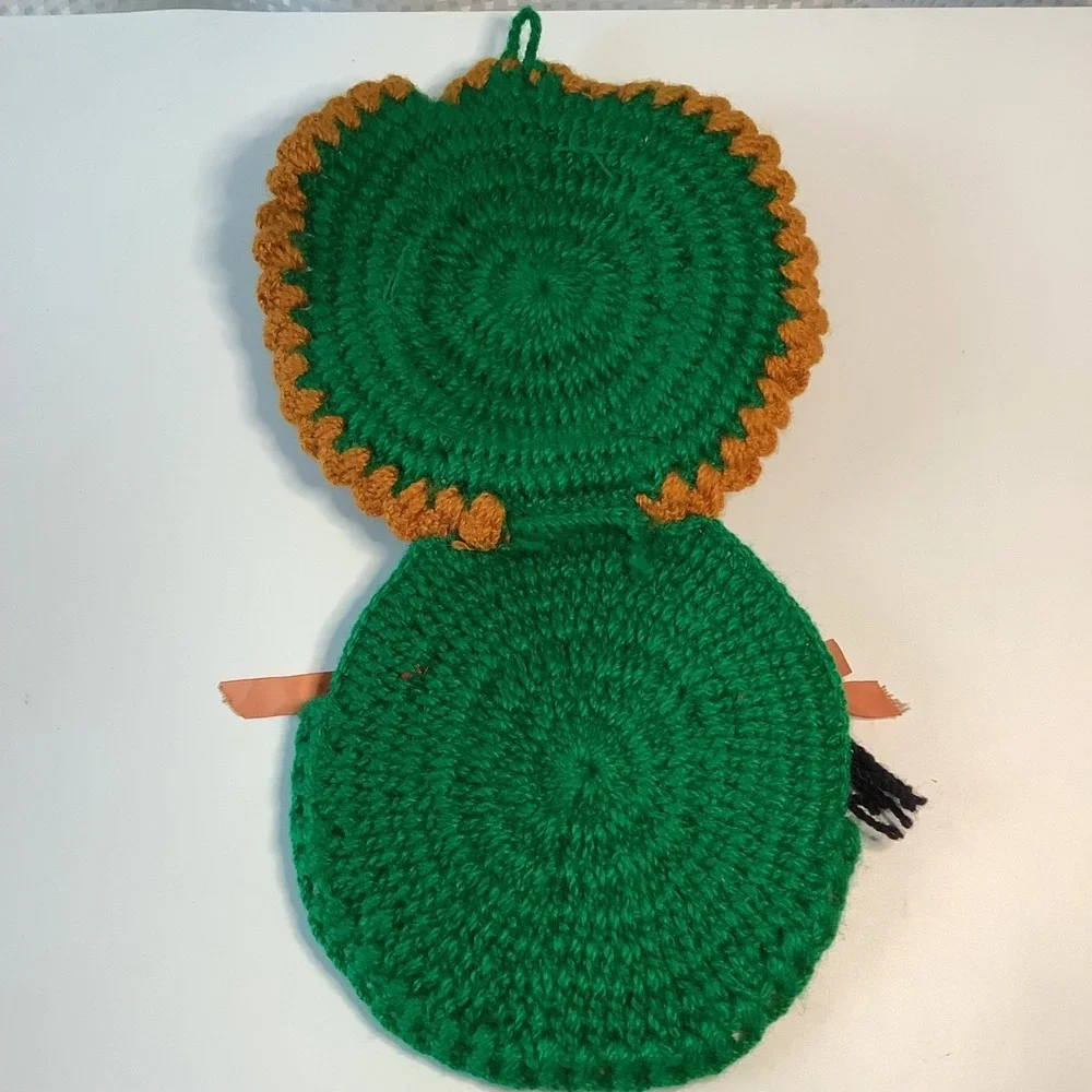 Vintage Wall Hanging Hand‎ Crochet Doll Face Potholder Pocket